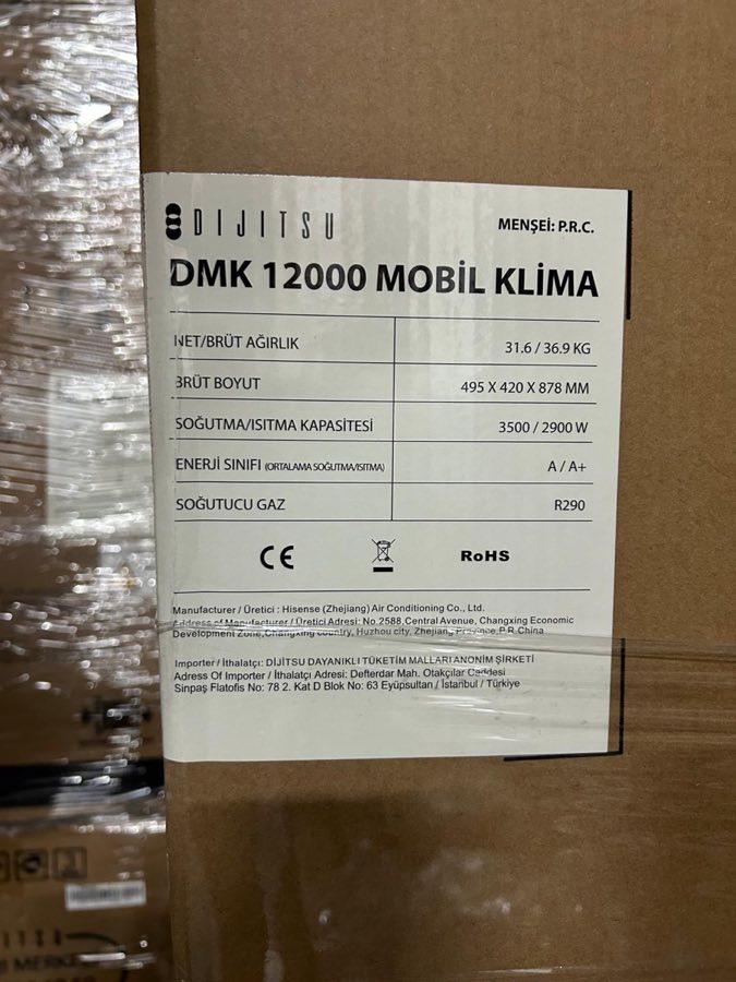 Étiquette technique : 3500/2900 W, R290, classe A/A+, CE, RoHS